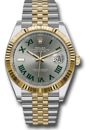 Replica Rolex Steel and Yellow Gold Rolesor Datejust 41 Watch 126333 Fluted Bezel Slate Green Roman Dial Jubilee Bracelet